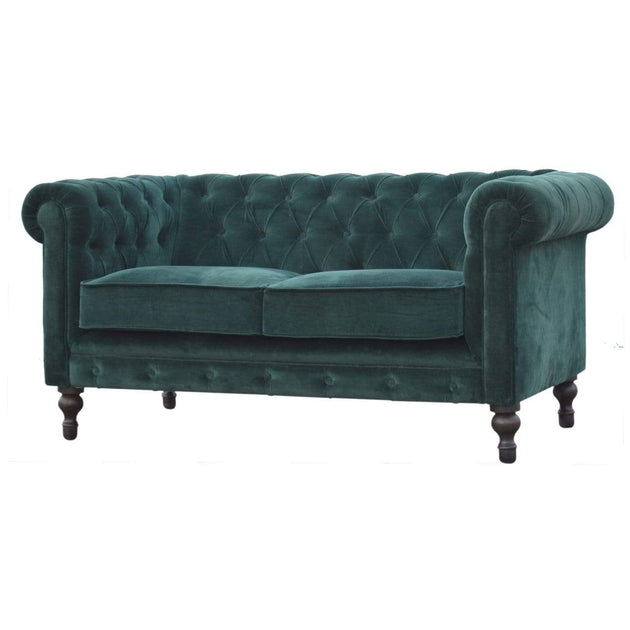 Emerald Green Velvet Double Seated Chesterfield Sofa 